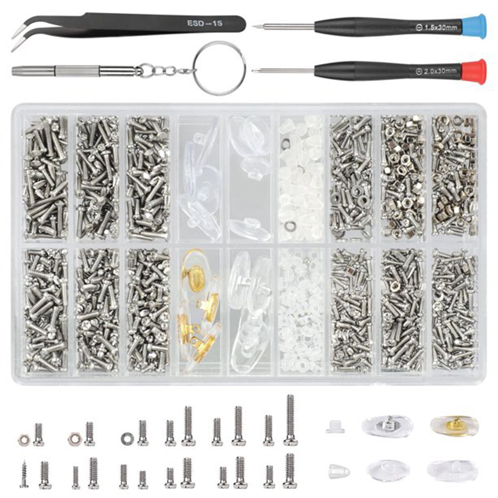 Fixing Storage Case Maintenance Micro Screwdriver Tweezers Nose Pad Assorted Glasses Screws Mini Stainless Steel Air Chamber Tool Part Portable Optical Eyeglass Repair Kit