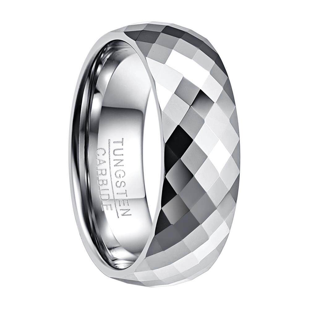 AVECON 【Support Engrave】Men's 8mm Wedding Band Multi-Faceted High Polished Domed Tungsten Carbide Ring Comfort Fit Size 7-12